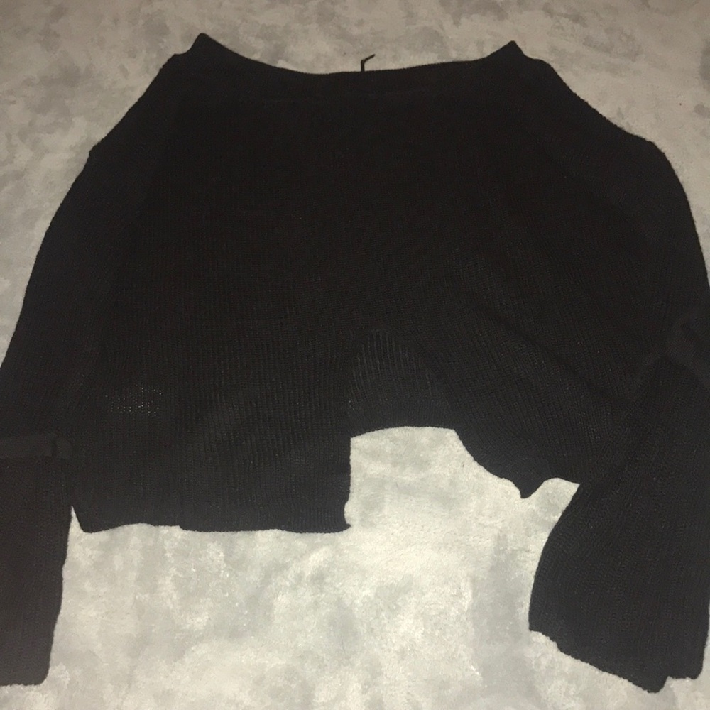 Pick Tie  Sleeve Split Back Cropped Sweater - Picture 2 of 2